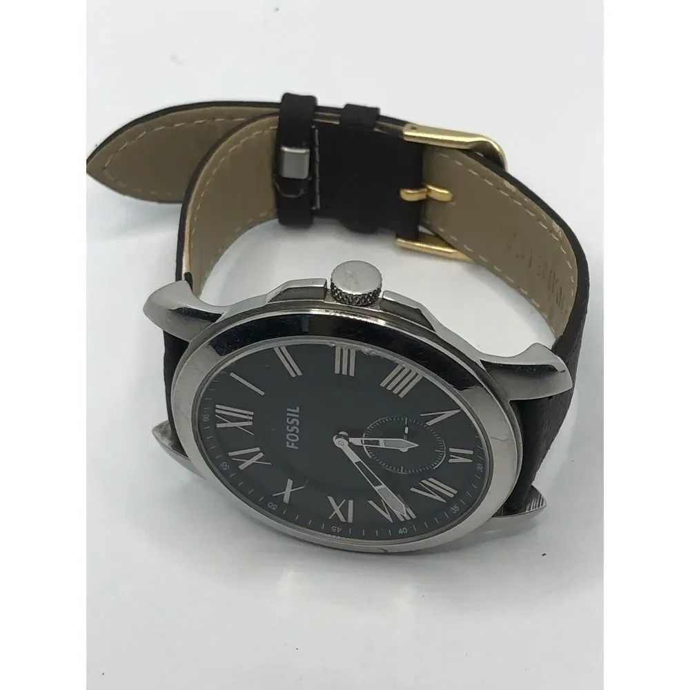 Fossil FS4973 Men's Brown Leather Analog Black Dial Quartz Genuine Watch OP669
